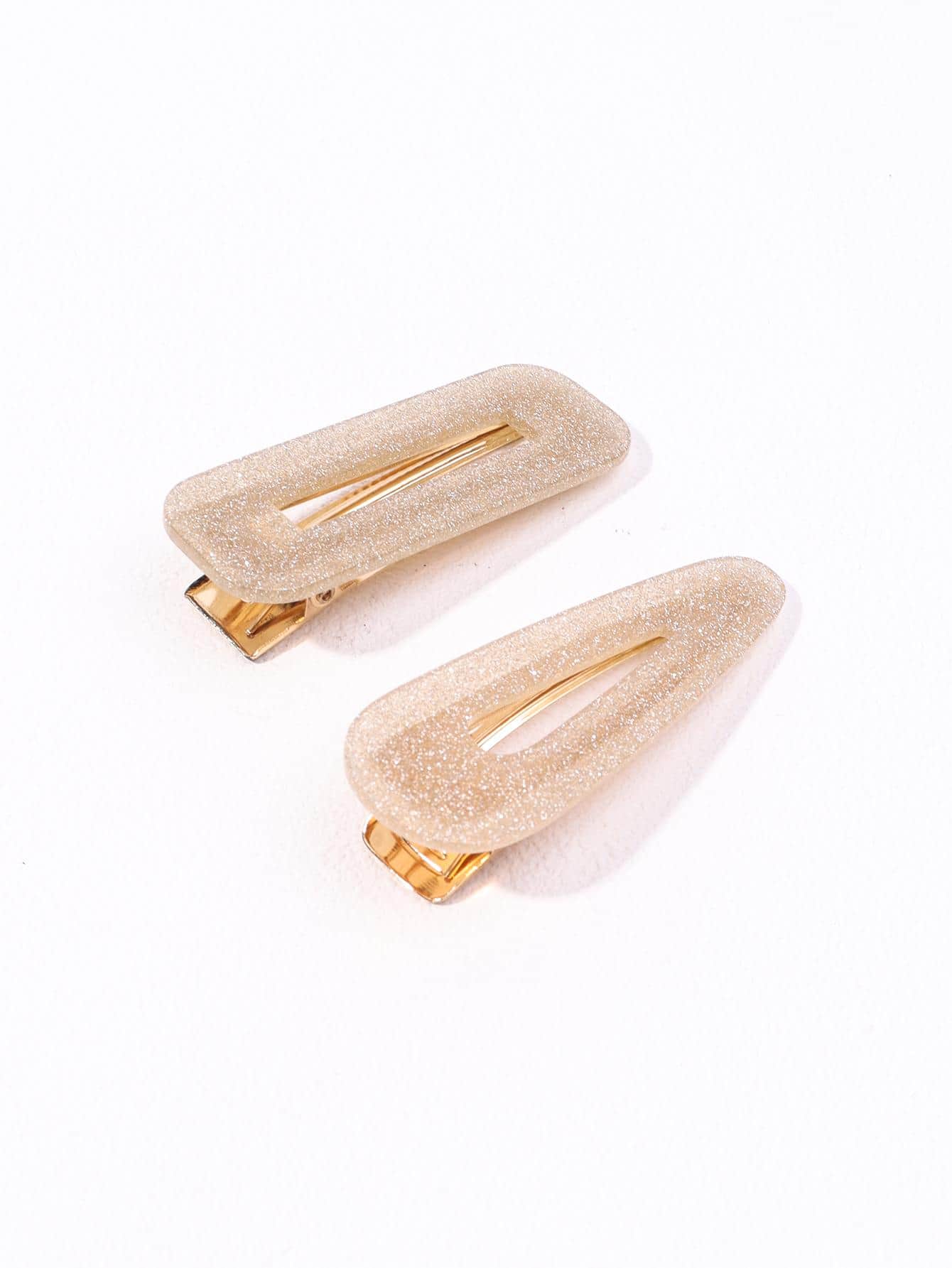 2入組女性幾何裝飾時尚鴨嘴夾適用於日常生活 - 金色 - 查看 1