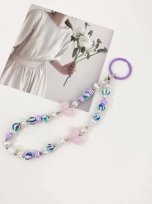1 Nữ Trái Tim & Ngọc Trai Giả Trang Trí Đính Hạt Charm Y2K Móc Khóa Trang Trí Chìa Khóa - Màu tím - Xem 3
