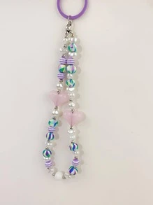 1 Nữ Trái Tim & Ngọc Trai Giả Trang Trí Đính Hạt Charm Y2K Móc Khóa Trang Trí Chìa Khóa - Màu tím - Xem 2