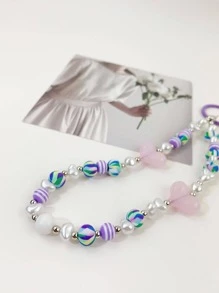 1 Nữ Trái Tim & Ngọc Trai Giả Trang Trí Đính Hạt Charm Y2K Móc Khóa Trang Trí Chìa Khóa - Màu tím - Xem 4
