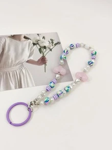 1 Nữ Trái Tim & Ngọc Trai Giả Trang Trí Đính Hạt Charm Y2K Móc Khóa Trang Trí Chìa Khóa - Màu tím - Xem 5