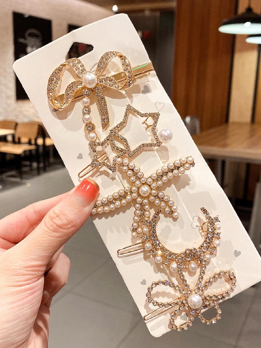 5 chiếc kẹp tóc đính ngọc trai giả hình sao biển và hoa giả đính đá cho nữ làm quà tặng cho bạn gái vương miện thanh lịch - Nhiều màu - Xem 1