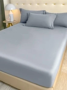 1pc Solid Color Fitted Sheet, Minimalist Plain Fabric Fitted Bottom Sheet For Bedroom, All Season - Multicolor - View 3