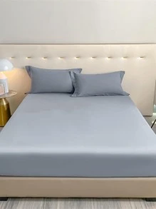 1pc Solid Color Fitted Sheet, Minimalist Plain Fabric Fitted Bottom Sheet For Bedroom, All Season - Multicolor - View 2