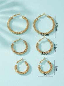 3pairs/Set Europe And America Style Basic Asymmetric Gear & Circle Shaped Earrings In Different Sizes - Yellow Gold - View 5