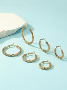 3pairs/Set Europe And America Style Basic Asymmetric Gear & Circle Shaped Earrings In Different Sizes - Yellow Gold - View 4
