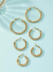 3pairs/Set Europe And America Style Basic Asymmetric Gear & Circle Shaped Earrings In Different Sizes - Yellow Gold - View 2