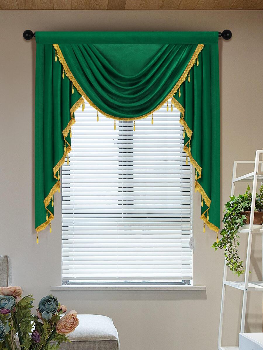 1入組吊墜裝飾窗幔客廳現代滌綸窗簾帷幔 - 綠色 - 查看 1