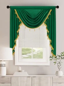 1入組吊墜裝飾窗幔客廳現代滌綸窗簾帷幔 - 綠色 - 查看 2