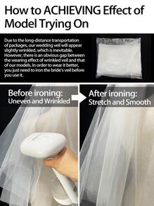 1pc Style 2.3m Long Bridal Veil With Pearl Trailing, Single Layer Hand-Sewn Comb For Wedding Dress Accessories Fall Clothes For Women - White - View 7