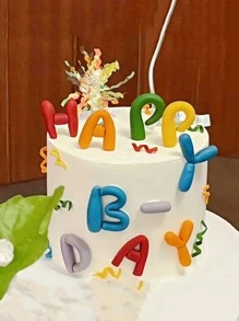 1個塑膠蛋糕裝飾插牌，現代字母設計，適用於生日派對、聖誕節及其他場合的蛋糕裝飾 - 彩色 - 查看 2