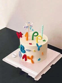 1個塑膠蛋糕裝飾插牌，現代字母設計，適用於生日派對、聖誕節及其他場合的蛋糕裝飾 - 彩色 - 查看 3
