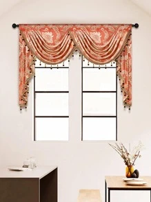 1pc Flower Jacquard Window Valance, European Style Polyester Pendant Decor Curtain Valance For Living Room - Multicolor - View 8