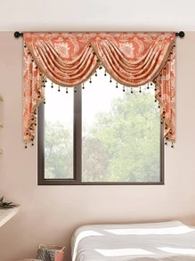 1pc Flower Jacquard Window Valance, European Style Polyester Pendant Decor Curtain Valance For Living Room - Multicolor - View 4