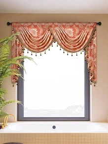 1pc Flower Jacquard Window Valance, European Style Polyester Pendant Decor Curtain Valance For Living Room - Multicolor - View 3