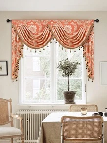 1pc Flower Jacquard Window Valance, European Style Polyester Pendant Decor Curtain Valance For Living Room - Multicolor - View 1