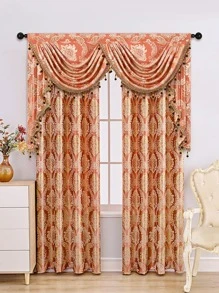 1pc Flower Jacquard Window Valance, European Style Polyester Pendant Decor Curtain Valance For Living Room - Multicolor - View 5