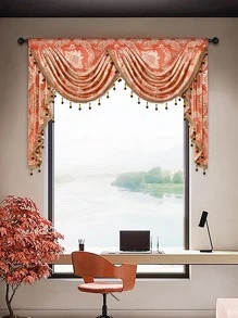 1pc Flower Jacquard Window Valance, European Style Polyester Pendant Decor Curtain Valance For Living Room - Multicolor - View 2
