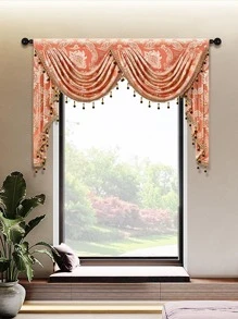 1pc Flower Jacquard Window Valance, European Style Polyester Pendant Decor Curtain Valance For Living Room - Multicolor - View 9