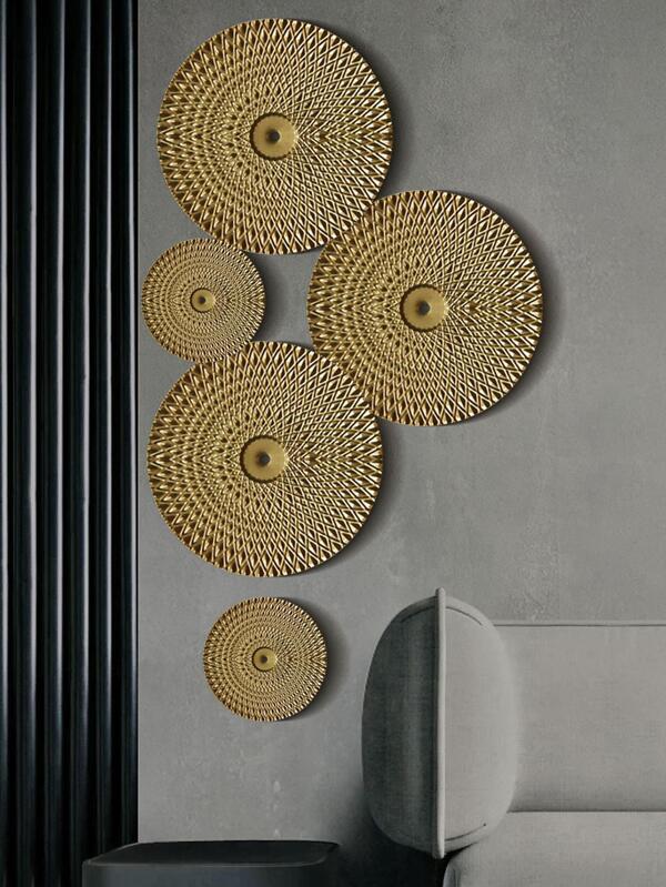 1pc Round Wall Hanging, Minimalist Golden Round Shaped Iron Hanging