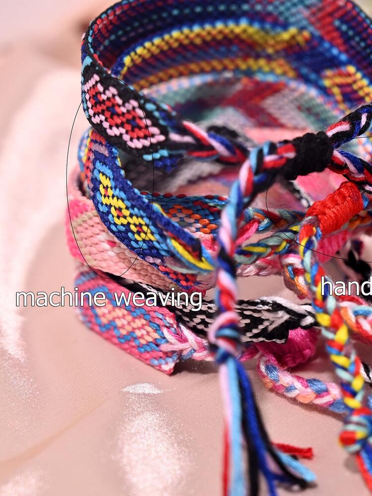 1pc Bohemian Colorblock Gevlochten Detail String Armband Voor Heren Voor Beach Party - Zwart - Bekijken 4