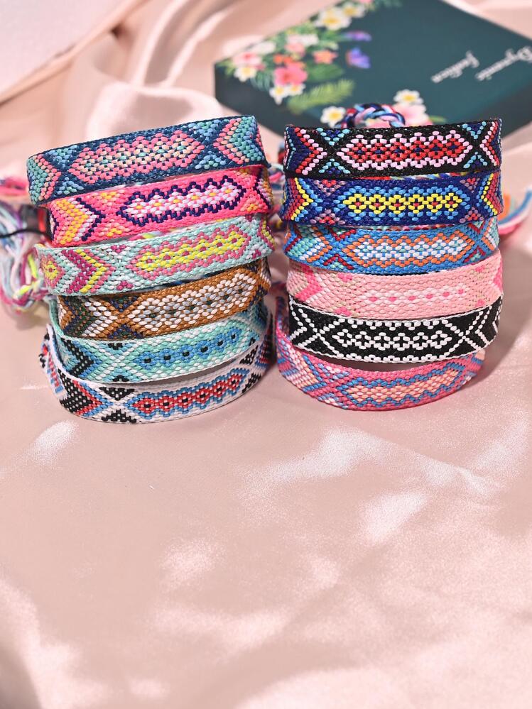 1pc Bohemian Colorblock Gevlochten Detail String Armband Voor Heren Voor Beach Party - Zwart - Bekijken 2