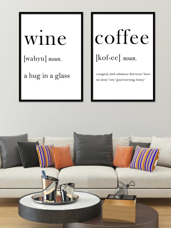 2pcs/Set Polyester Unframed Painting, Modern Letter Graphic Wall Art Painting For Home Wall Decor Gifts Birthday Graduation