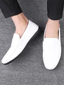 Giày Lười Nam Minimalist Stitch Trim, Giày Lười Thường Màu Trắng Giải Trí - trắng - Xem 3