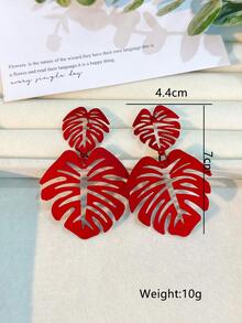 1 đôi bông tai hình chiếc lá phong cách kỳ nghỉ phóng đại - Đỏ - Xem 4