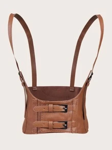 1 pieza Cinturón de arnés casual con hebilla cuadrada para mujeres para uso diario y Halloween - Camel - Ver 1