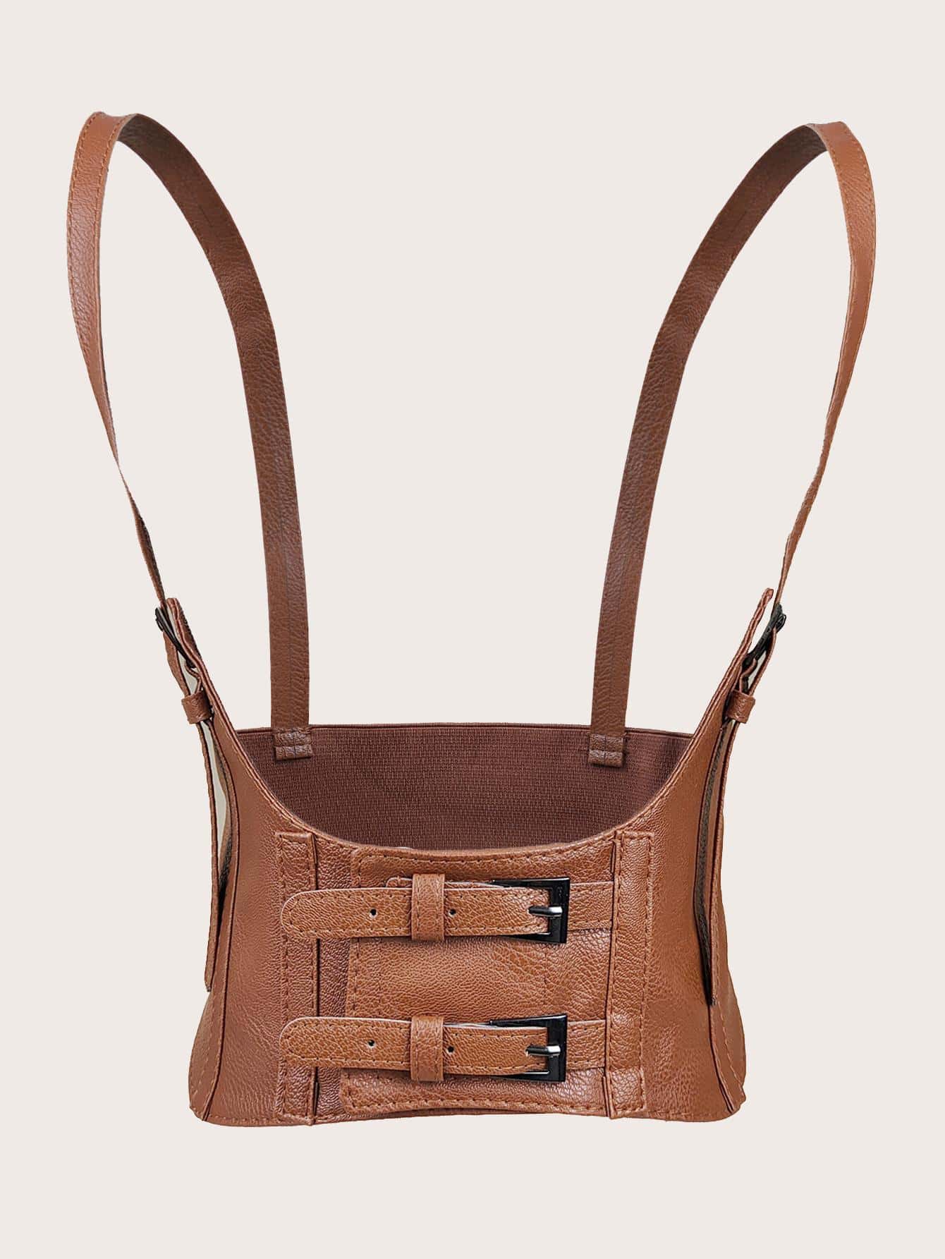 1 pieza Cinturón de arnés casual con hebilla cuadrada para mujeres para uso diario y Halloween - Camel - Ver 1