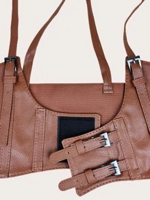 1 pieza Cinturón de arnés casual con hebilla cuadrada para mujeres para uso diario y Halloween - Camel - Ver 3