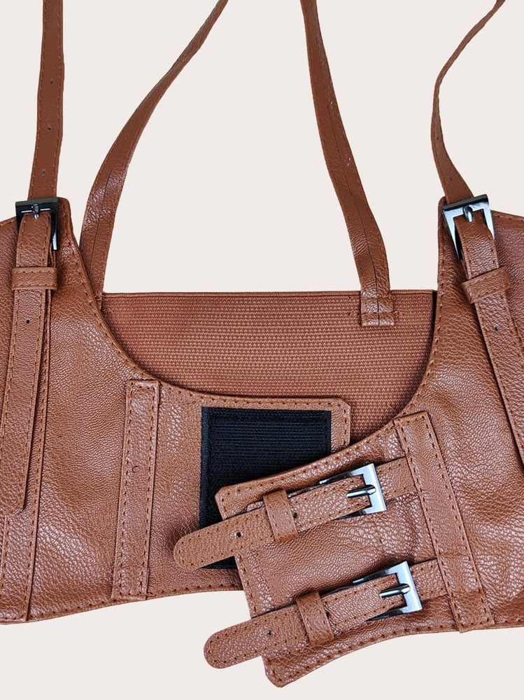 1pc Women Square Buckle Casual Harness Belt For Daily Life Halloween - Camel - View 3