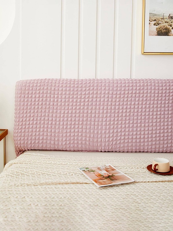 1pc Solid Color Bed Headboard Cover, Pink Seersucker Headboard