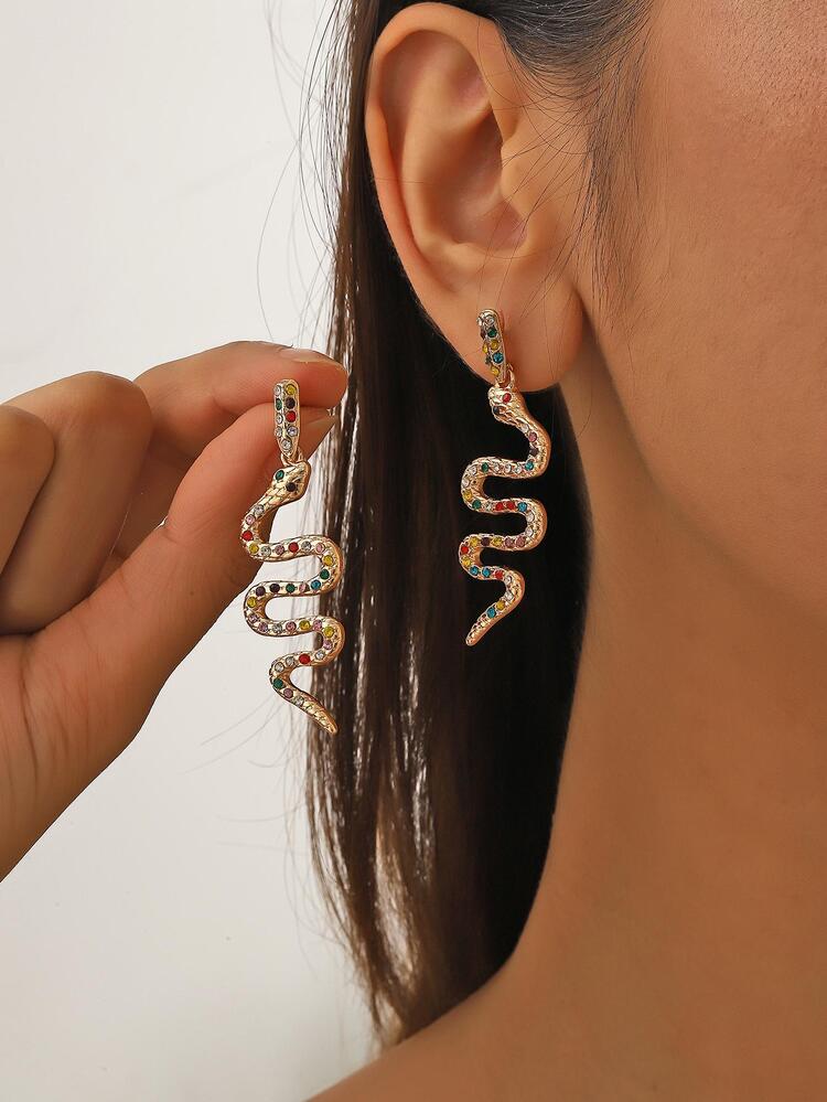 1 Đôi Ngẫu Nhiên Nhiều Màu Sắc Đá Hình Con Rắn Thả Bông Tai Nữ, Thích Hợp Cho Các Hoạt Động Ngoài Trời - Nhiều màu - Xem 1