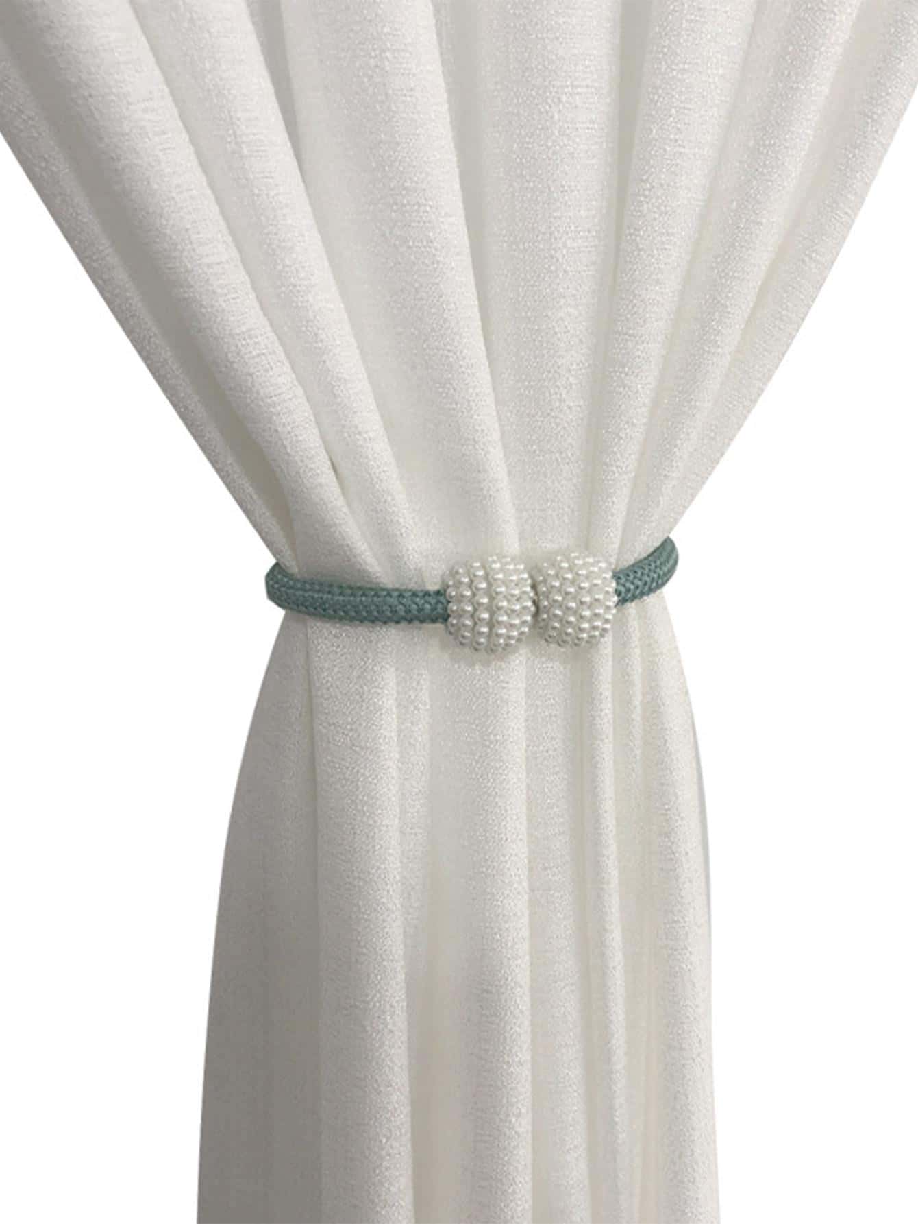 1pc Faux Pearl Decor Curtain Tieback - Grey - View 1