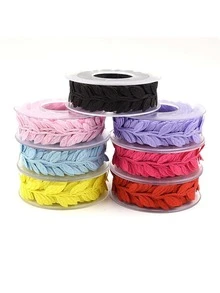 1pc 15m Cinta De Hoja En Relieve Ultrasónica, Cinta Decorativa Con Borde Floral Y Hoja - Rosa Fucsia - Ver 5