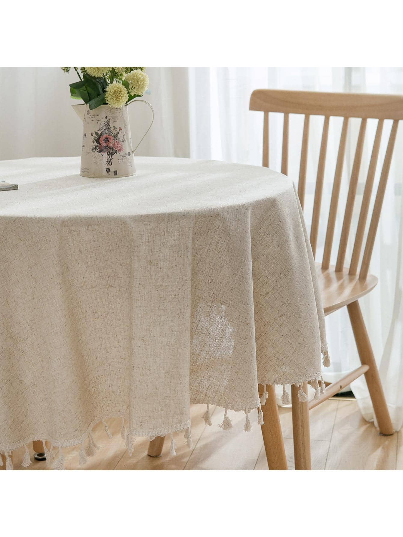 1入組杏色桌布波西米亞滌綸流蘇家居裝飾桌布 - 杏色 - 查看 1