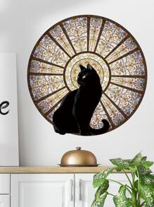 1pc Cat Pattern Wall Sticker, Modern Animal & Color Window Pattern Wall Decal For Home Decoration - Multicolor - View 3