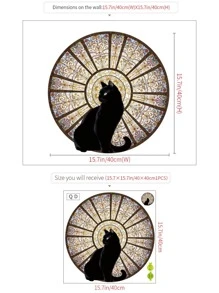 1pc Cat Pattern Wall Sticker, Modern Animal & Color Window Pattern Wall Decal For Home Decoration - Multicolor - View 5