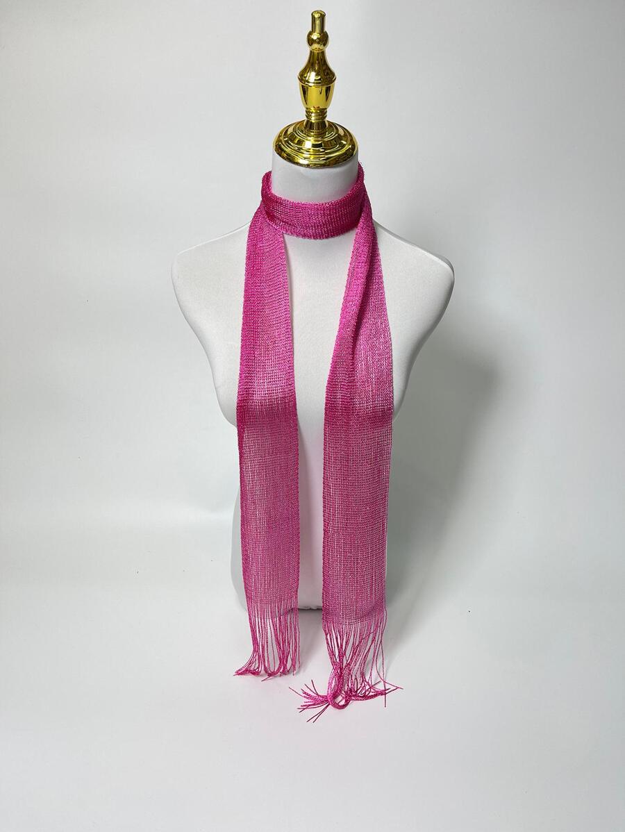 Elegant 1pc Women Solid Fringe Decor Fashion Scarf For Daily Life Accessories Women - Hot Pink - View 1