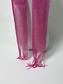 Elegant 1pc Women Solid Fringe Decor Fashion Scarf For Daily Life Accessories Women - Hot Pink - View 2
