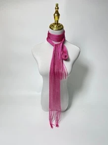Elegant 1pc Women Solid Fringe Decor Fashion Scarf For Daily Life Accessories Women - Hot Pink - View 3