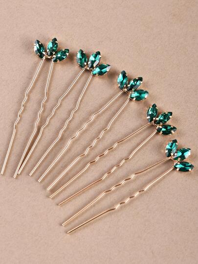 5pcs Handmade Women's Green Glass Stone & Leaf Design Hairpin Headwear, Perfect For Bride, Wedding, Party Royal