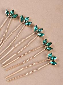 5pcs Handmade Women's Green Glass Stone & Leaf Design Hairpin Headwear, Perfect For Bride, Wedding, Party Royal