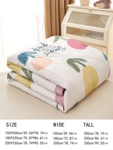 1pc Tulip Pattern Quilted Bedspread, Modern Letter & Flower Print Bedspread For Bedroom, Summer - Multicolor - View 2