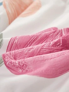 1pc Tulip Pattern Quilted Bedspread, Modern Letter & Flower Print Bedspread For Bedroom, Summer - Multicolor - View 3
