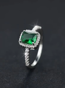 1 件优雅水钻方形戒指情人节 - 綠色 - 查看 1