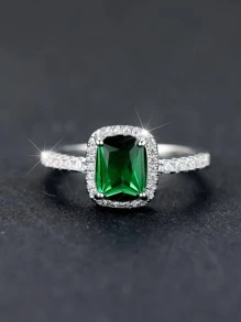 1 件优雅水钻方形戒指情人节 - 綠色 - 查看 4