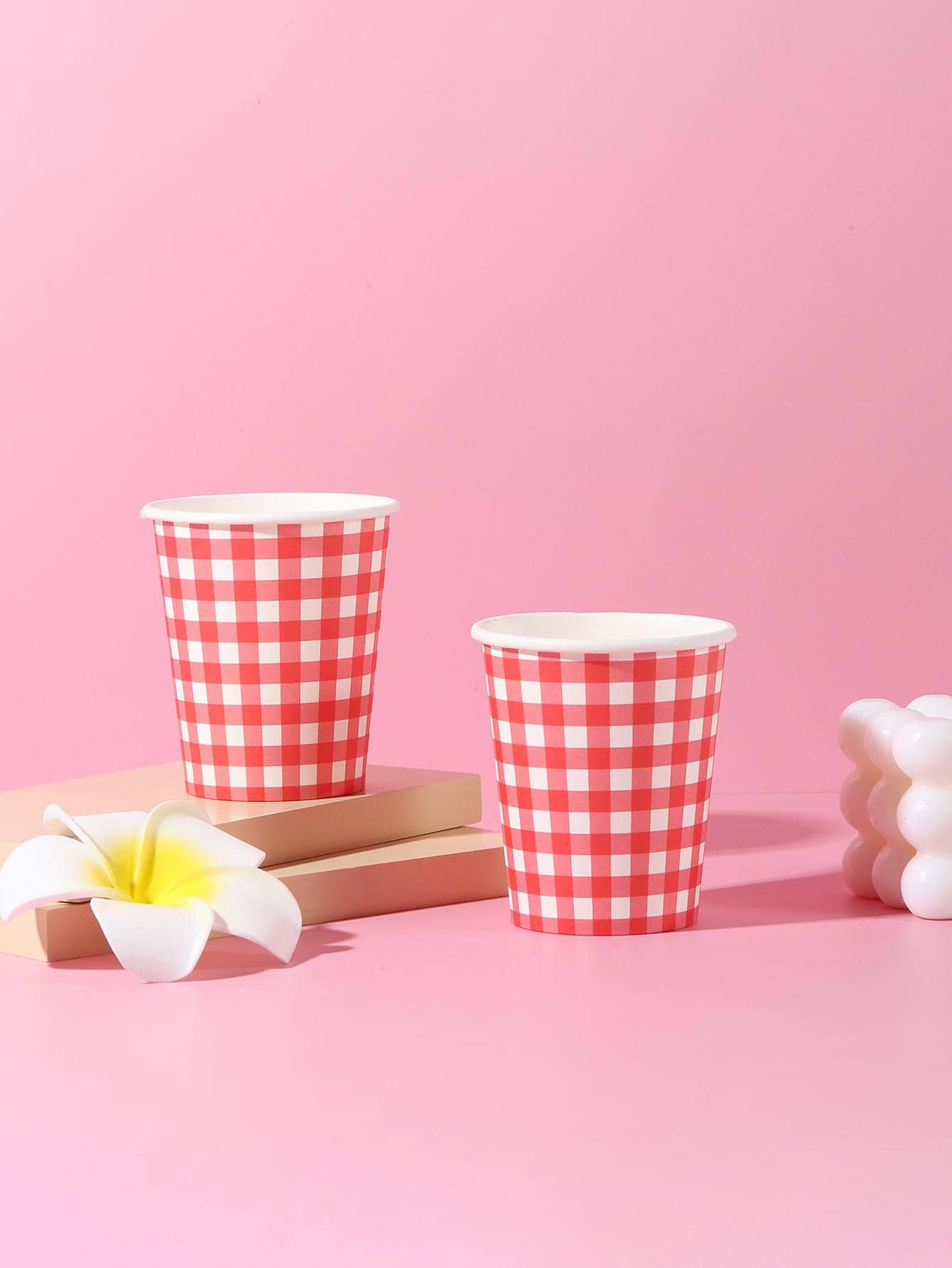 10入組/套一次性紙杯現代主義格子圖案一次性紙杯派對 - 彩色 - 查看 1